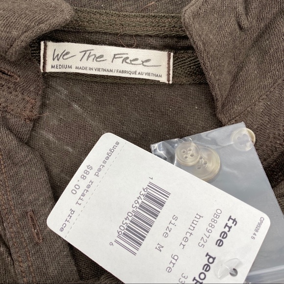 Free People NWT We the Free Penelope Buttondown Raw Trim Pockets Green Brown New - Picture 6 of 8